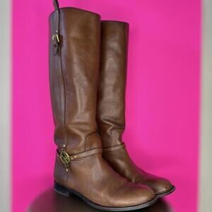Coach Mulan Cognac Leather Harness Detail Knee-High Riding Boot US 7B